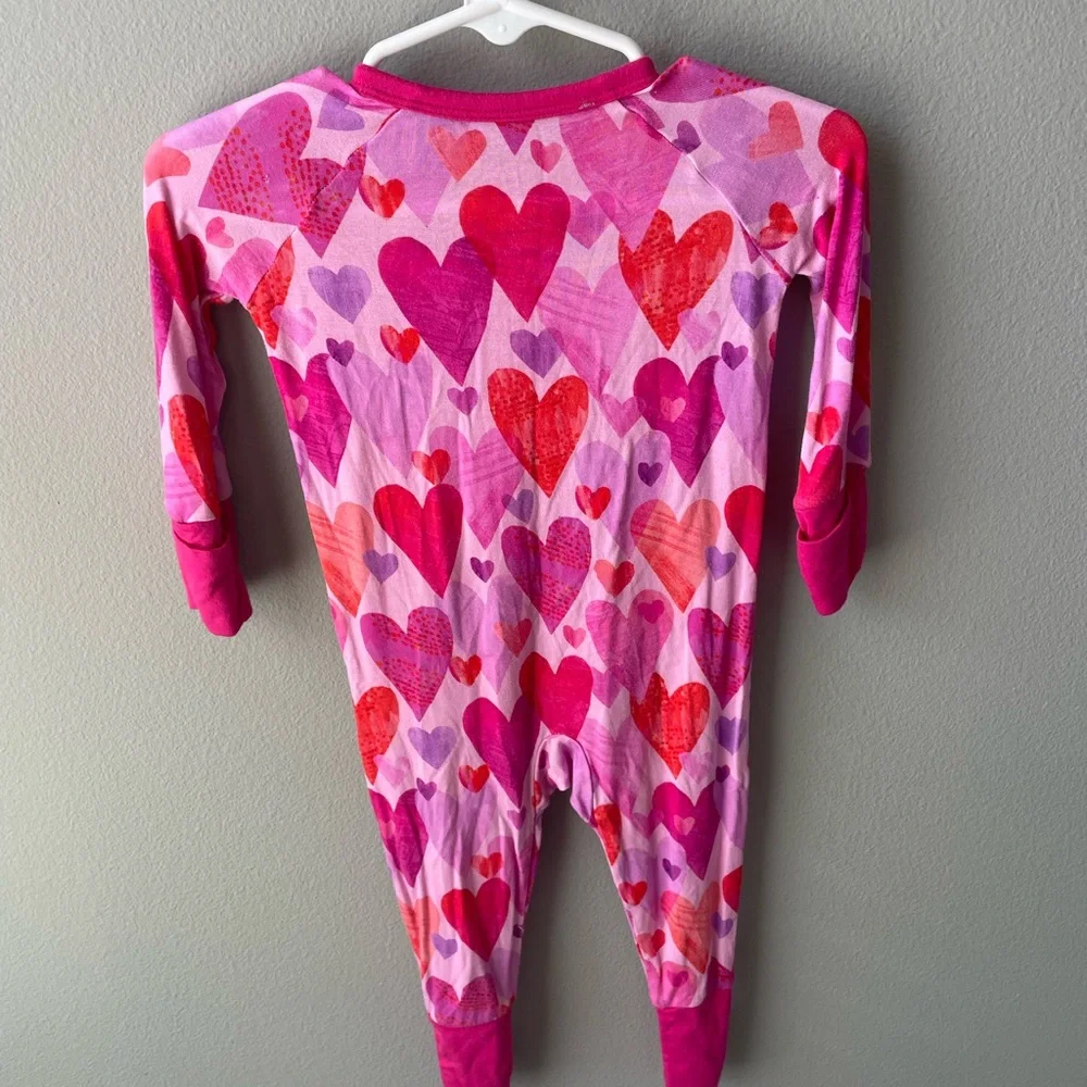 Little Sleepies Pink Watercolor Hearts Bamboo Zippy with Convertible Cuffs - Picture 6 of 8
